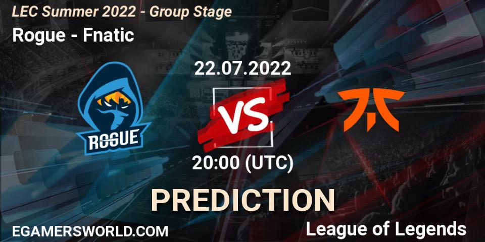 Prognoza Rogue - Fnatic. 22.07.22, LoL, LEC Summer 2022 - Group Stage