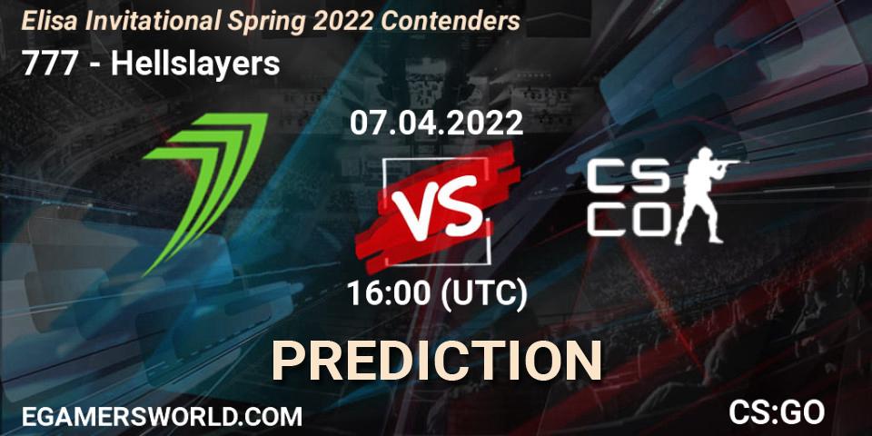 Prognoza 777 - Hellslayers. 07.04.2022 at 17:15, Counter-Strike (CS2), Elisa Invitational Spring 2022 Contenders