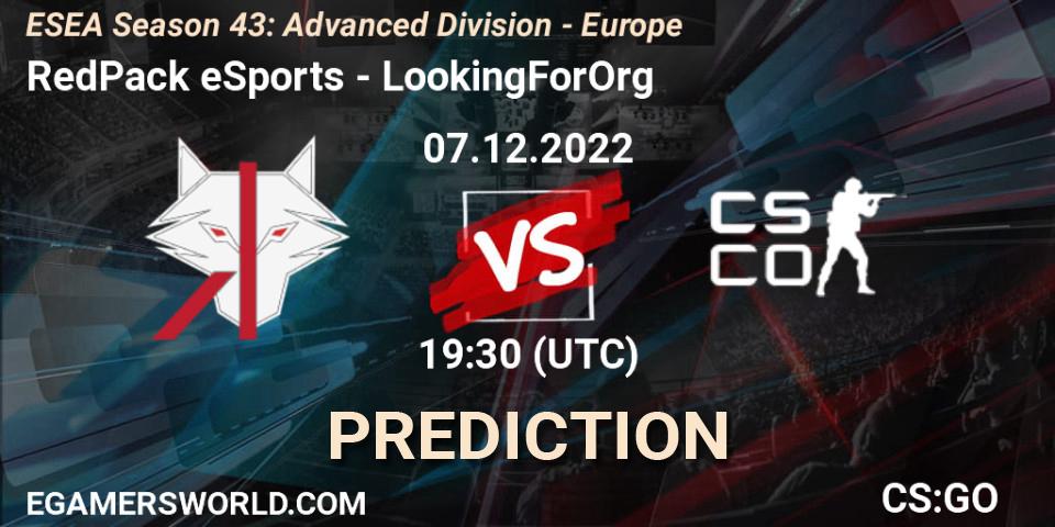 Prognoza RedPack eSports - LookingForOrg. 07.12.22, CS2 (CS:GO), ESEA Season 43: Advanced Division - Europe