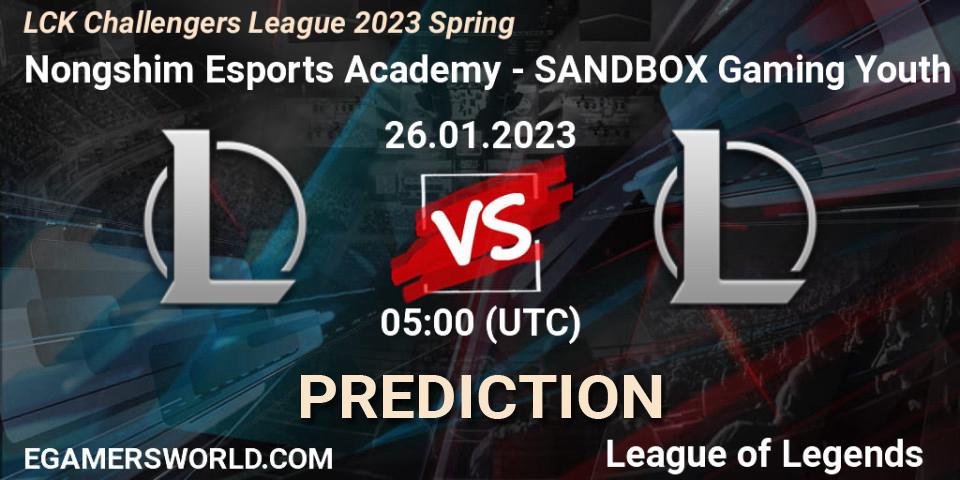 Prognoza Nongshim Esports Academy - SANDBOX Gaming Youth. 26.01.2023 at 05:00, LoL, LCK Challengers League 2023 Spring