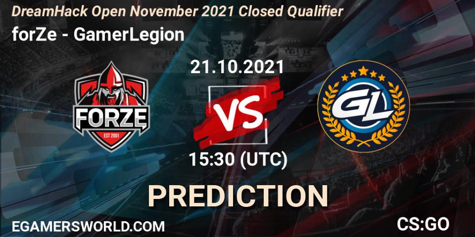 Prognoza forZe - GamerLegion. 21.10.2021 at 15:30, Counter-Strike (CS2), DreamHack Open November 2021 Closed Qualifier