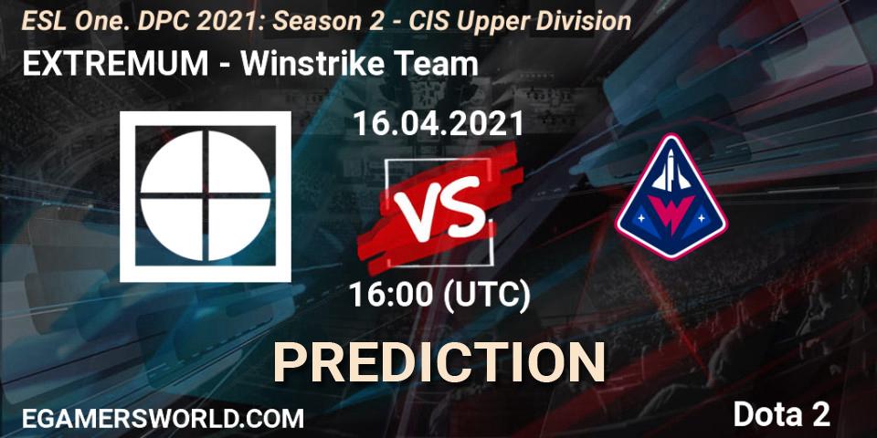 Prognoza EXTREMUM - Winstrike Team. 16.04.2021 at 15:55, Dota 2, ESL One. DPC 2021: Season 2 - CIS Upper Division