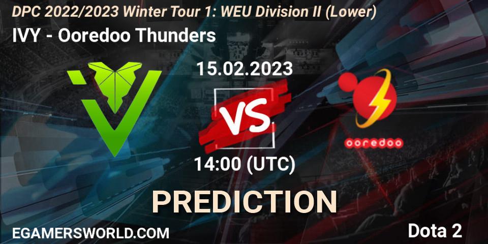 Prognoza IVY - Ooredoo Thunders. 15.02.23, Dota 2, DPC 2022/2023 Winter Tour 1: WEU Division II (Lower)