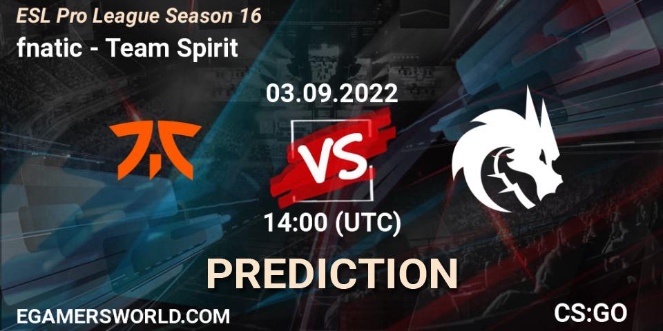 Prognoza fnatic - Team Spirit. 03.09.2022 at 14:00, Counter-Strike (CS2), ESL Pro League Season 16