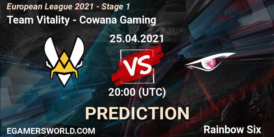 Prognoza Team Vitality - Cowana Gaming. 25.04.2021 at 19:00, Rainbow Six, European League 2021 - Stage 1