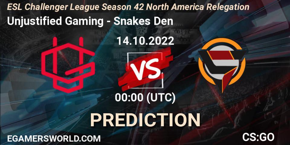 Prognoza Unjustified Gaming - Snakes Den. 14.10.2022 at 00:00, Counter-Strike (CS2), ESL Challenger League Season 42 North America Relegation