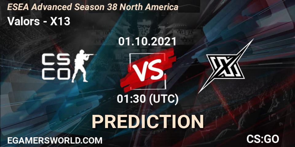 Prognoza Valors - X13. 01.10.2021 at 01:30, Counter-Strike (CS2), ESEA Advanced Season 38 North America