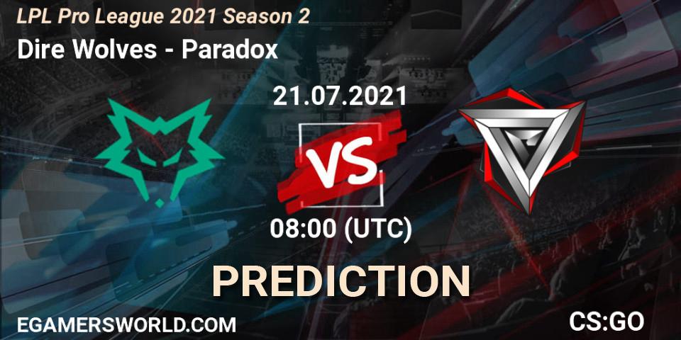 Prognoza Dire Wolves - Paradox. 21.07.2021 at 08:00, Counter-Strike (CS2), LPL Pro League 2021 Season 2
