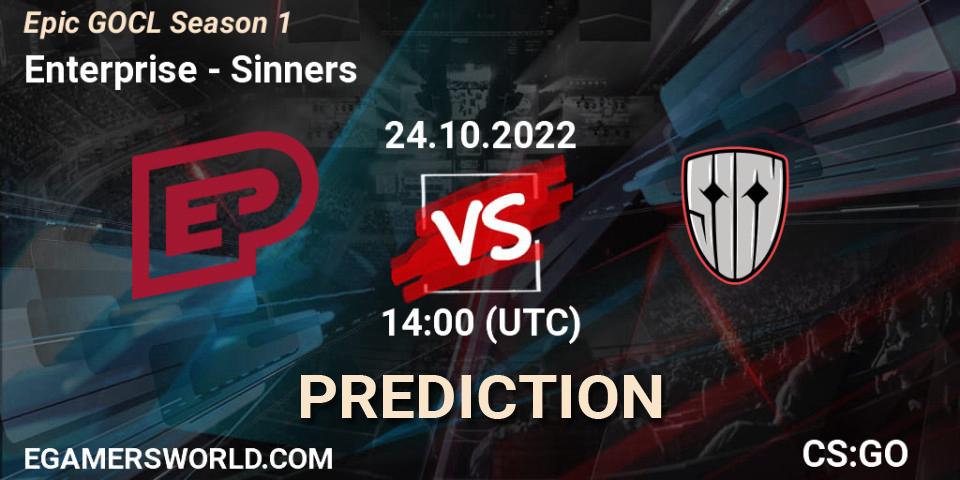 Prognoza Enterprise - Sinners. 24.10.2022 at 14:00, Counter-Strike (CS2), Global Offensive Champions League Season 1