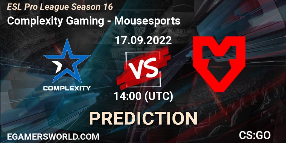 Prognoza Complexity Gaming - MOUZ. 17.09.2022 at 14:30, Counter-Strike (CS2), ESL Pro League Season 16