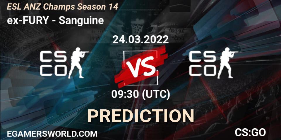 Prognoza ex-FURY - Sanguine. 24.03.2022 at 11:00, Counter-Strike (CS2), ESL ANZ Champs Season 14