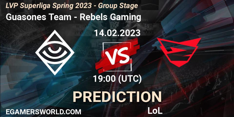 Prognoza Guasones Team - Rebels Gaming. 14.02.2023 at 19:00, LoL, LVP Superliga Spring 2023 - Group Stage