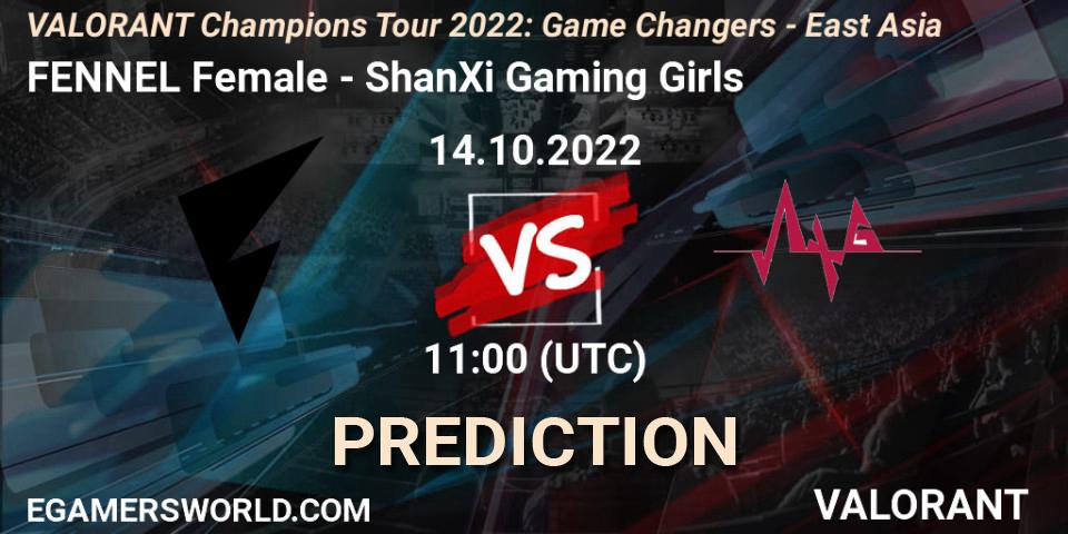 Prognoza FENNEL Female - ShanXi Gaming Girls. 14.10.2022 at 12:30, VALORANT, VCT 2022: Game Changers - East Asia