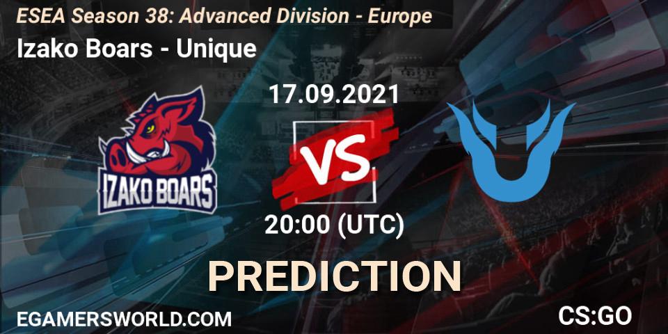 Prognoza Izako Boars - Unique. 17.09.2021 at 20:00, Counter-Strike (CS2), ESEA Season 38: Advanced Division - Europe