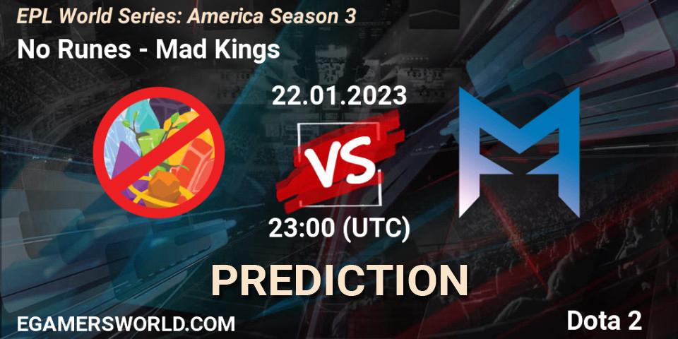 Prognoza No Runes - Mad Kings. 22.01.2023 at 23:00, Dota 2, EPL World Series: America Season 3