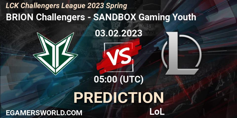 Prognoza Brion Esports Challengers - SANDBOX Gaming Youth. 03.02.2023 at 05:00, LoL, LCK Challengers League 2023 Spring