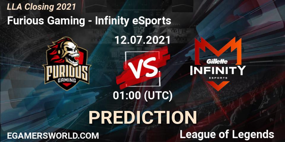 Prognoza Furious Gaming - Infinity eSports. 12.07.2021 at 01:00, LoL, LLA Closing 2021