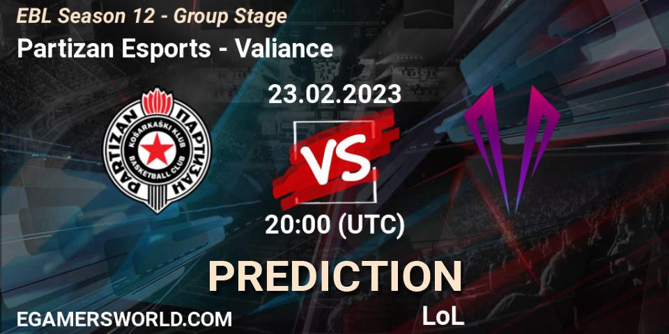 Prognoza Partizan Esports - Valiance. 23.02.23, LoL, EBL Season 12 - Group Stage