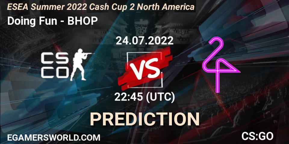 Prognoza Doing Fun - BHOP. 24.07.2022 at 22:45, Counter-Strike (CS2), ESEA Summer 2022 Cash Cup 2 North America