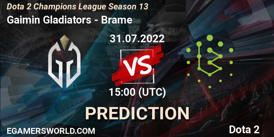 Prognoza Gaimin Gladiators - Brame. 31.07.2022 at 15:08, Dota 2, Dota 2 Champions League Season 13