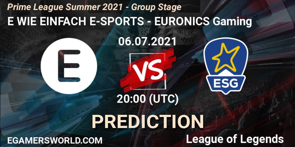 Prognoza E WIE EINFACH E-SPORTS - EURONICS Gaming. 06.07.21, LoL, Prime League Summer 2021 - Group Stage
