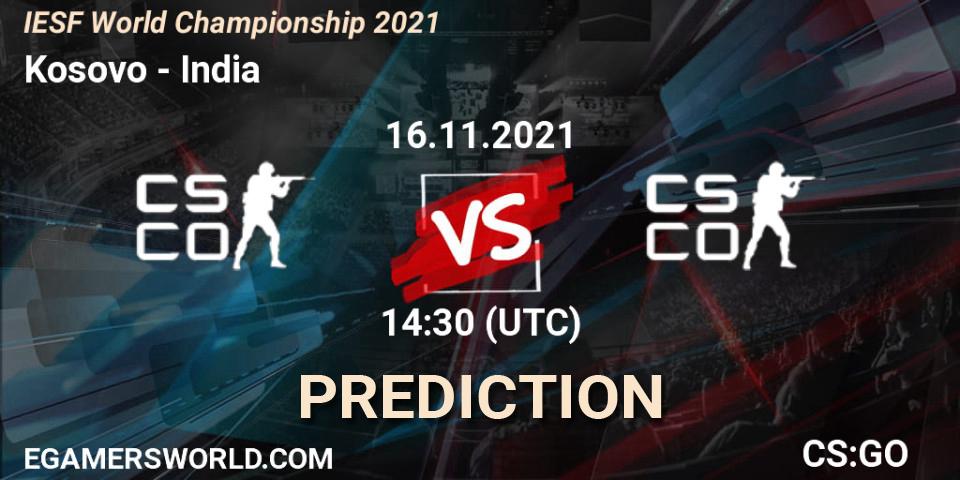 Prognoza Team Kosovo - Team India. 16.11.2021 at 14:45, Counter-Strike (CS2), IESF World Championship 2021