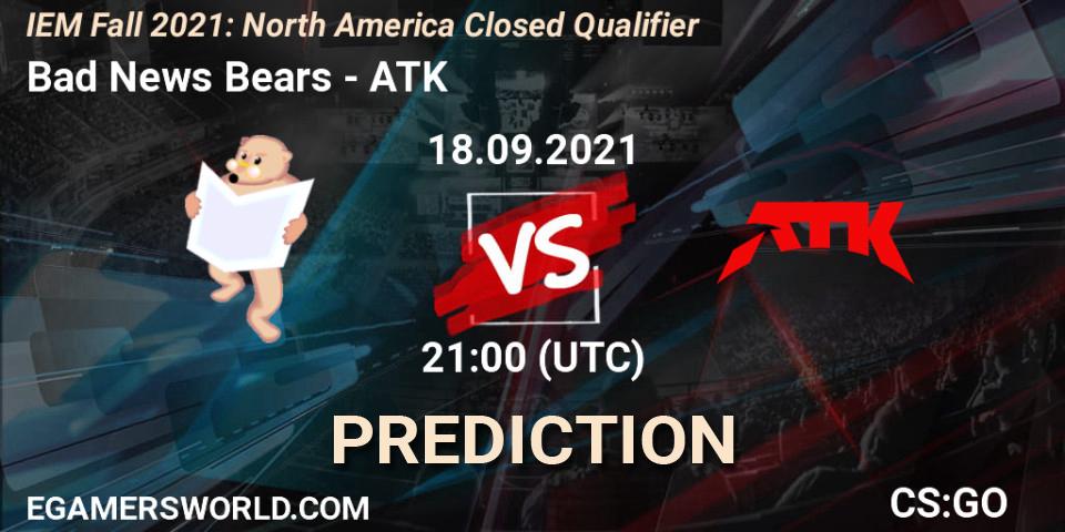 Prognoza Bad News Bears - ATK. 18.09.2021 at 21:00, Counter-Strike (CS2), IEM Fall 2021: North America Closed Qualifier