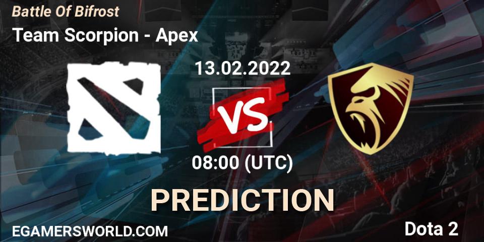 Prognoza Team Scorpion - Apex. 13.02.2022 at 07:58, Dota 2, Battle Of Bifrost