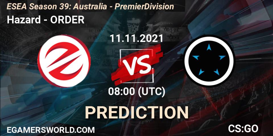 Prognoza Hazard - ORDER. 11.11.2021 at 08:00, Counter-Strike (CS2), ESEA Season 39: Australia - Premier Division