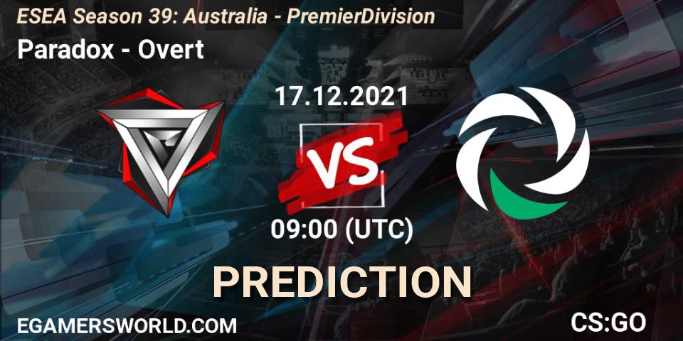 Prognoza Paradox - Overt. 17.12.2021 at 09:00, Counter-Strike (CS2), ESEA Season 39: Australia - Premier Division