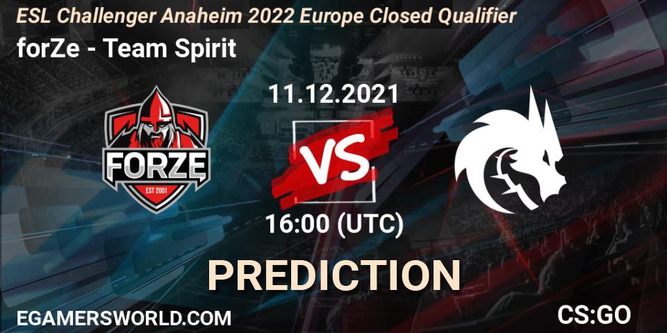 Prognoza forZe - Team Spirit. 11.12.21, CS2 (CS:GO), ESL Challenger Anaheim 2022 Europe Closed Qualifier
