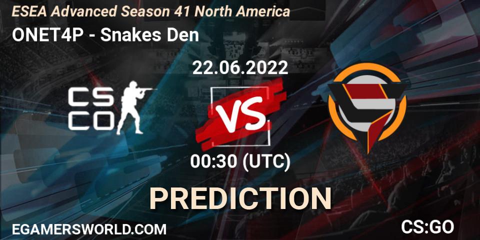 Prognoza ONET4P - Snakes Den. 22.06.2022 at 00:30, Counter-Strike (CS2), ESEA Advanced Season 41 North America