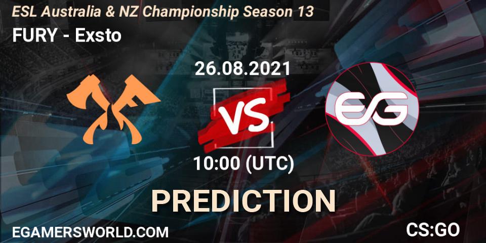 Prognoza FURY - Exsto. 26.08.21, CS2 (CS:GO), ESL Australia & NZ Championship Season 13