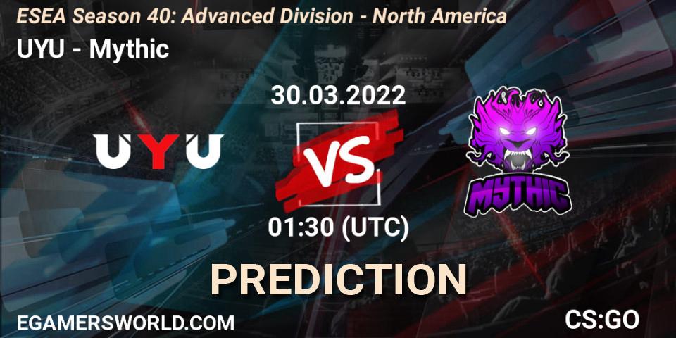 Prognoza UYU - Mythic. 30.03.2022 at 01:15, Counter-Strike (CS2), ESEA Season 40: Advanced Division - North America