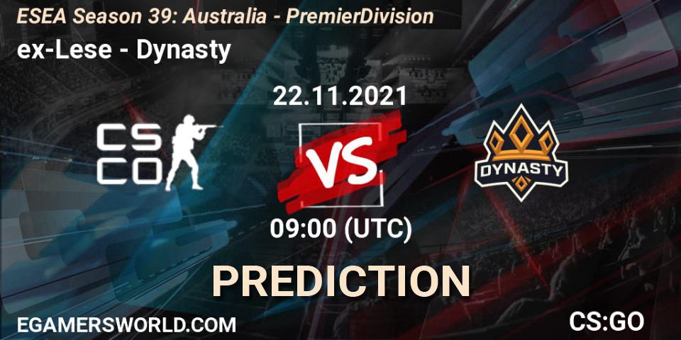 Prognoza ex-Lese - Dynasty. 22.11.2021 at 09:00, Counter-Strike (CS2), ESEA Season 39: Australia - Premier Division