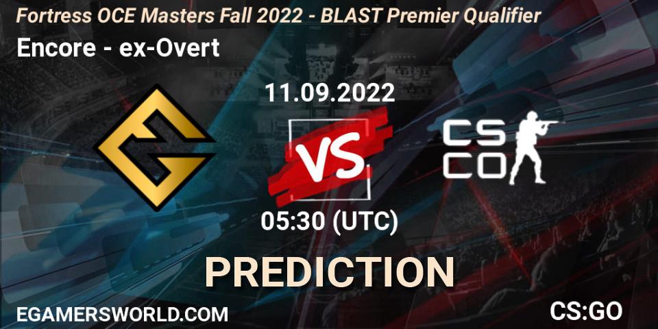 Prognoza Encore - ex-Overt. 11.09.2022 at 05:30, Counter-Strike (CS2), Fortress OCE Masters Fall 2022 - BLAST Premier Qualifier