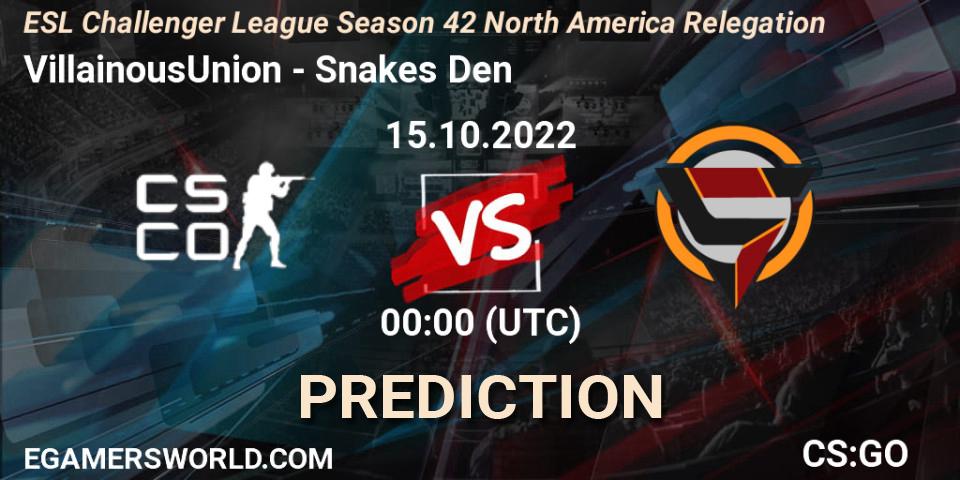 Prognoza Villainous - Snakes Den. 15.10.2022 at 00:00, Counter-Strike (CS2), ESL Challenger League Season 42 North America Relegation