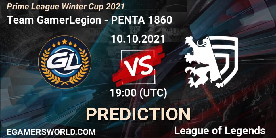 Prognoza Team GamerLegion - PENTA 1860. 10.10.2021 at 19:00, LoL, Prime League Winter Cup 2021