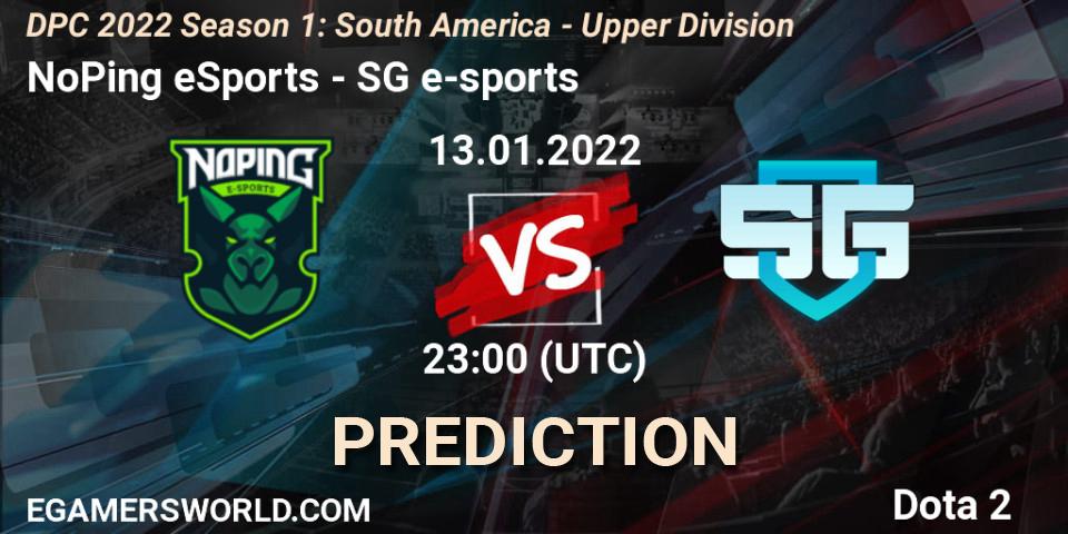 Prognoza NoPing eSports - SG e-sports. 13.01.2022 at 23:36, Dota 2, DPC 2022 Season 1: South America - Upper Division