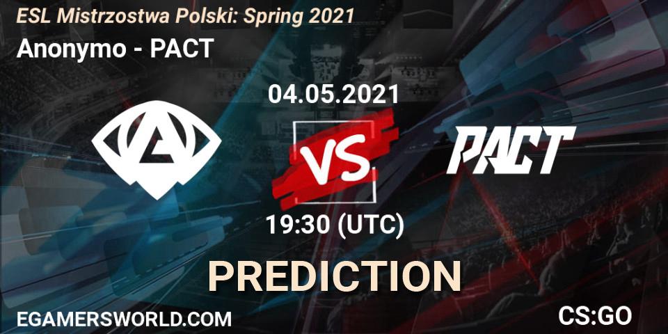 Prognoza Anonymo - PACT. 04.05.2021 at 19:40, Counter-Strike (CS2), ESL Mistrzostwa Polski: Spring 2021