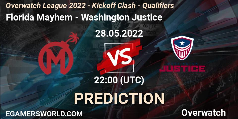 Prognoza Florida Mayhem - Washington Justice. 28.05.2022 at 22:45, Overwatch, Overwatch League 2022 - Kickoff Clash - Qualifiers