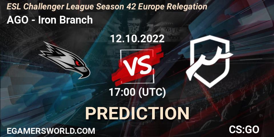 Prognoza AGO - Iron Branch. 12.10.2022 at 17:00, Counter-Strike (CS2), ESL Challenger League Season 42 Europe Relegation