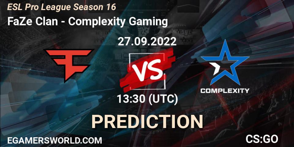 Prognoza FaZe Clan - Complexity Gaming. 27.09.2022 at 17:55, Counter-Strike (CS2), ESL Pro League Season 16