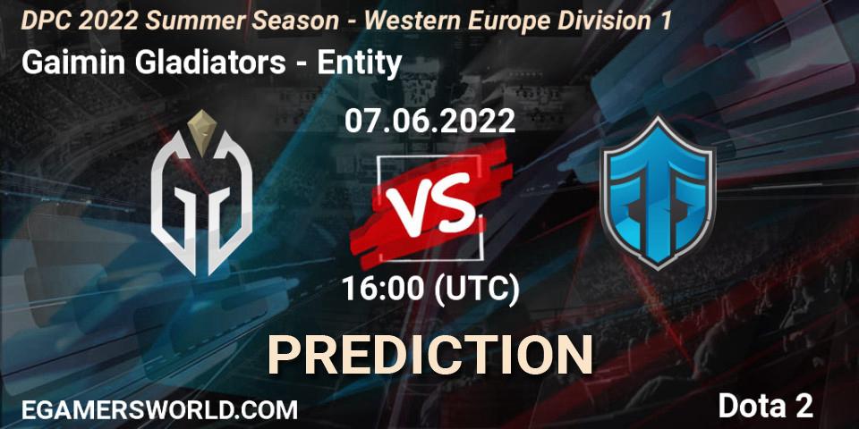 Prognoza Gaimin Gladiators - Entity. 07.06.2022 at 15:55, Dota 2, DPC WEU 2021/2022 Tour 3: Division I