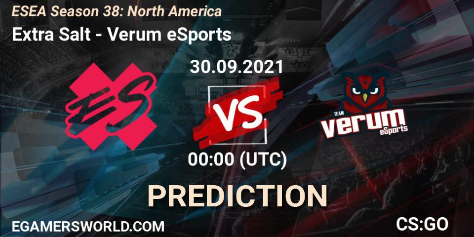 Prognoza Extra Salt - Verum eSports. 30.09.2021 at 00:00, Counter-Strike (CS2), ESEA Season 38: North America 