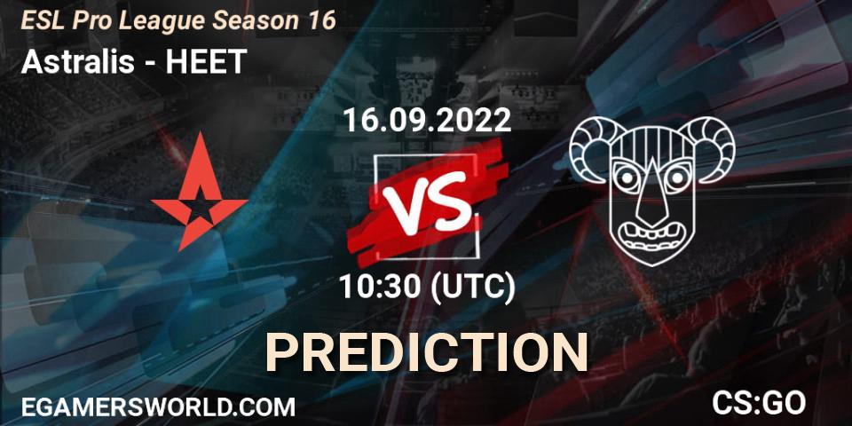 Prognoza Astralis - HEET. 16.09.2022 at 10:30, Counter-Strike (CS2), ESL Pro League Season 16