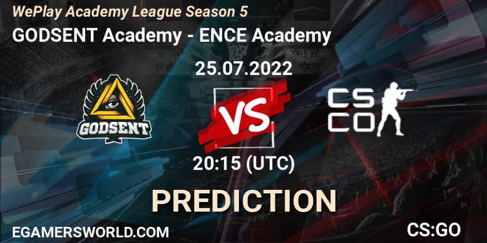 Prognoza GODSENT Academy - ENCE Academy. 25.07.2022 at 20:15, Counter-Strike (CS2), WePlay Academy League Season 5
