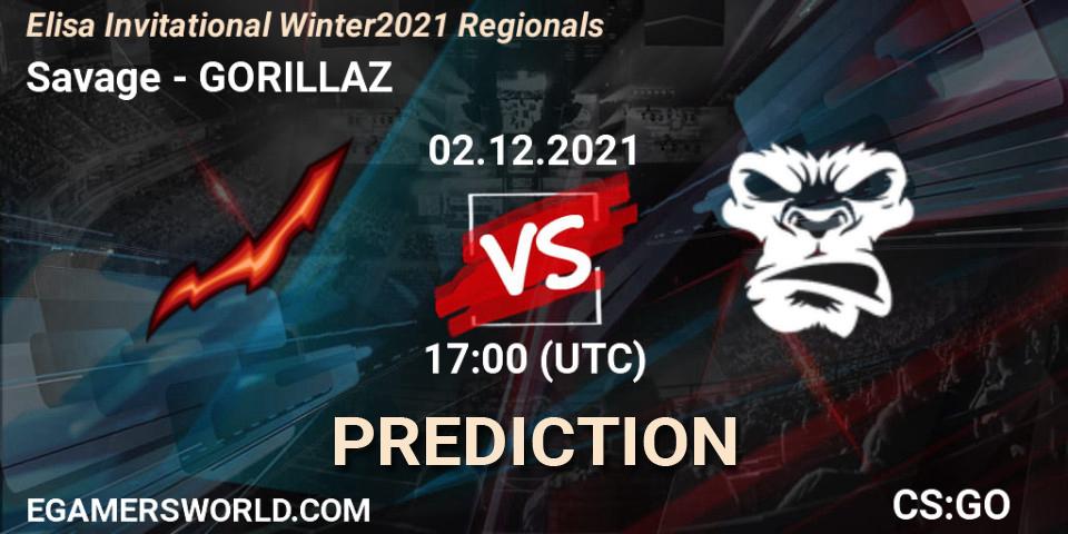 Prognoza Savage - GORILLAZ. 02.12.2021 at 15:00, Counter-Strike (CS2), Elisa Invitational Winter 2021 Regionals