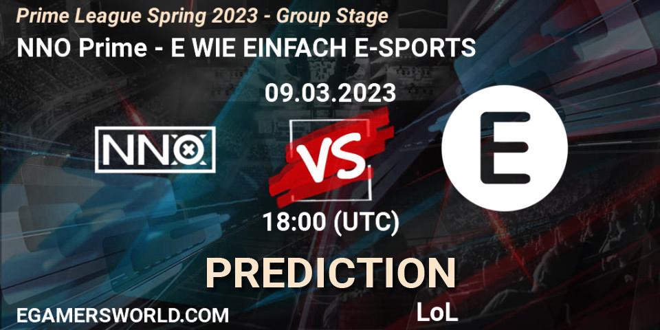 Prognoza NNO Prime - E WIE EINFACH E-SPORTS. 09.03.2023 at 18:00, LoL, Prime League Spring 2023 - Group Stage