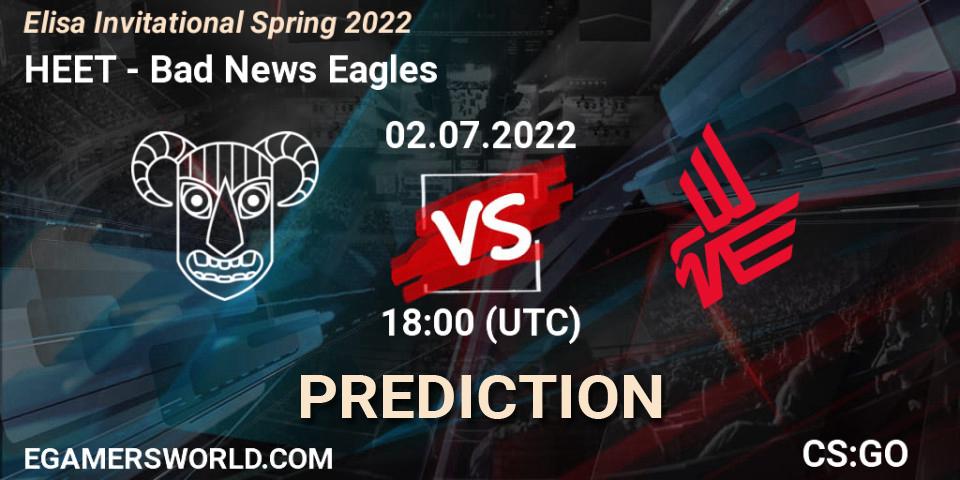Prognoza HEET - Bad News Eagles. 02.07.2022 at 18:00, Counter-Strike (CS2), Elisa Invitational Spring 2022